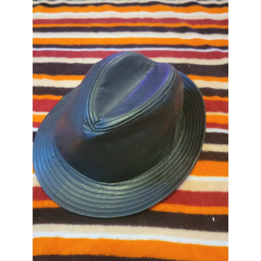 Lane Bryant Black Faux Leather Fedora Style Hat Womens One Size Brim Hat